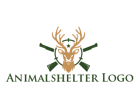 hunting rifles behind deer head on target with star