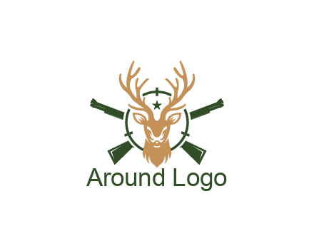 hunting rifles behind deer head on target with star
