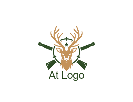 hunting rifles behind deer head on target with star