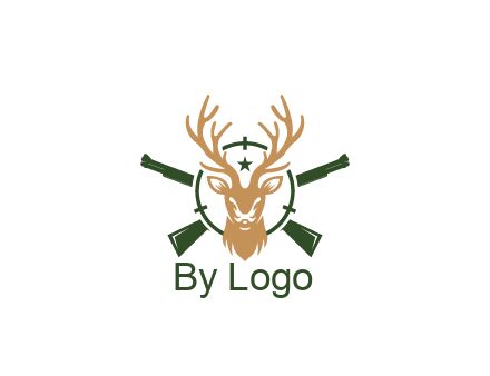 hunting rifles behind deer head on target with star