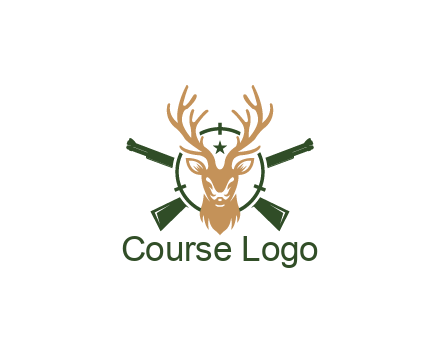hunting rifles behind deer head on target with star