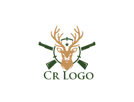 hunting rifles behind deer head on target with star