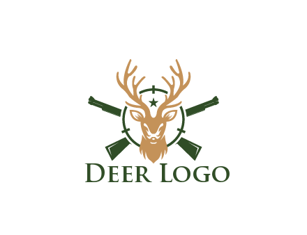 hunting rifles behind deer head on target with star