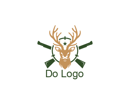 hunting rifles behind deer head on target with star