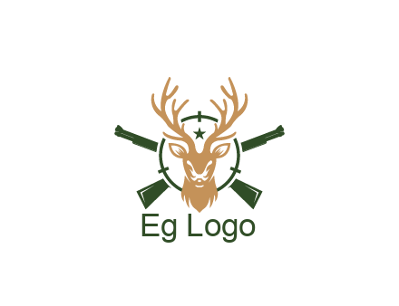 hunting rifles behind deer head on target with star
