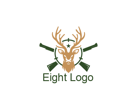 hunting rifles behind deer head on target with star
