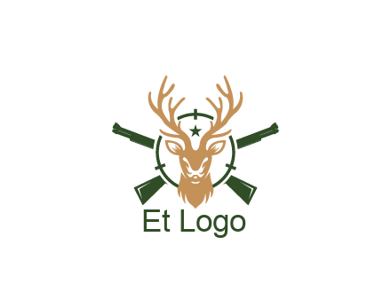 hunting rifles behind deer head on target with star