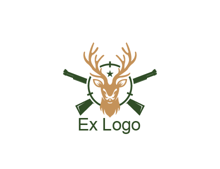 hunting rifles behind deer head on target with star