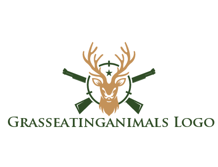 hunting rifles behind deer head on target with star