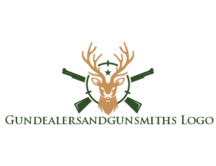 hunting rifles behind deer head on target with star