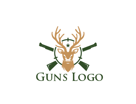 hunting rifles behind deer head on target with star