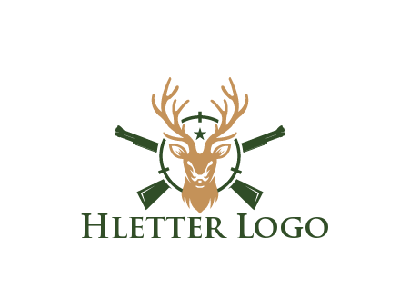 hunting rifles behind deer head on target with star