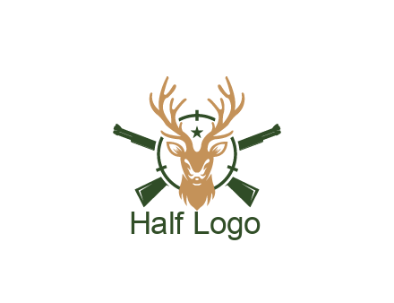 hunting rifles behind deer head on target with star