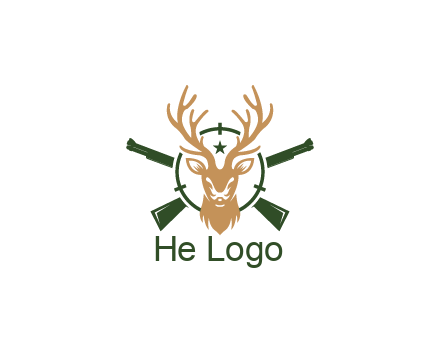 hunting rifles behind deer head on target with star