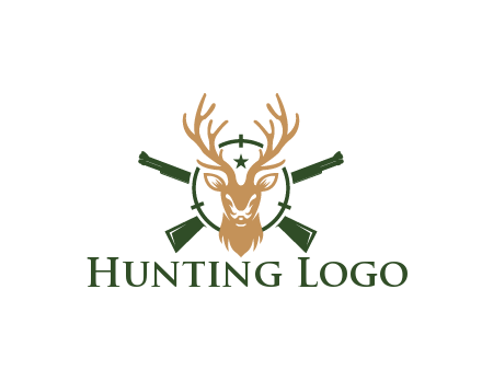 hunting rifles behind deer head on target with star