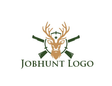 hunting rifles behind deer head on target with star