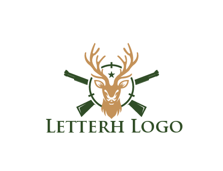 hunting rifles behind deer head on target with star