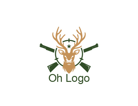 hunting rifles behind deer head on target with star