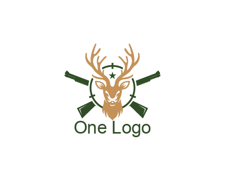 hunting rifles behind deer head on target with star
