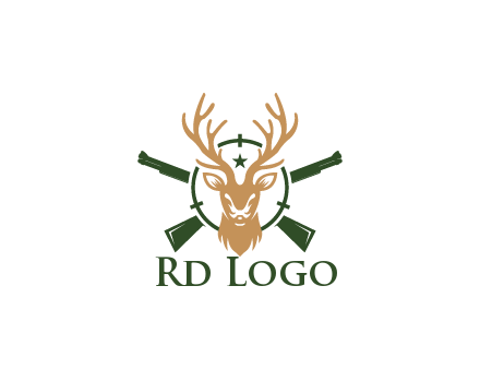 hunting rifles behind deer head on target with star