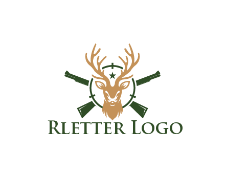 hunting rifles behind deer head on target with star