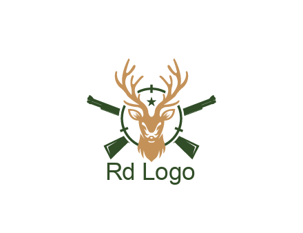 hunting rifles behind deer head on target with star