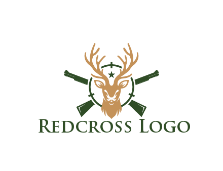 hunting rifles behind deer head on target with star