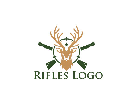 hunting rifles behind deer head on target with star