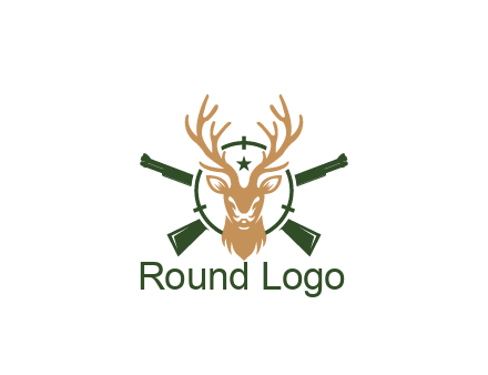 hunting rifles behind deer head on target with star