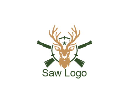 hunting rifles behind deer head on target with star