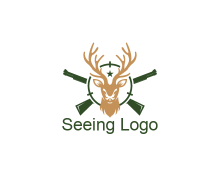 hunting rifles behind deer head on target with star