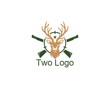 hunting rifles behind deer head on target with star
