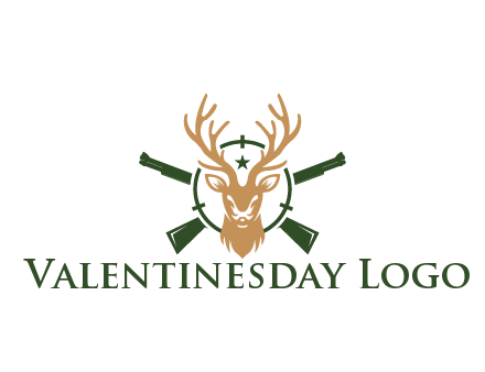 hunting rifles behind deer head on target with star
