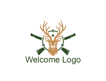 hunting rifles behind deer head on target with star