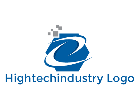 swooshes in hexagon with pixels