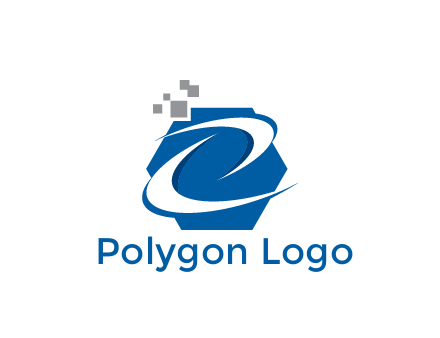 swooshes in hexagon with pixels