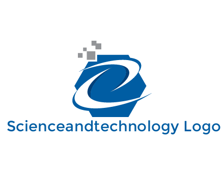 swooshes in hexagon with pixels