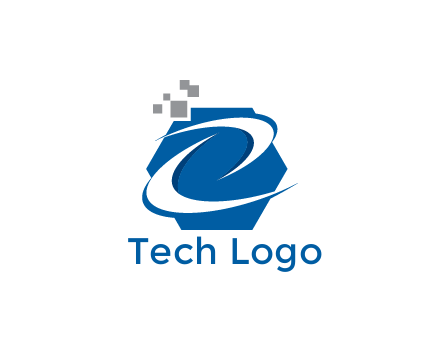 swooshes in hexagon with pixels