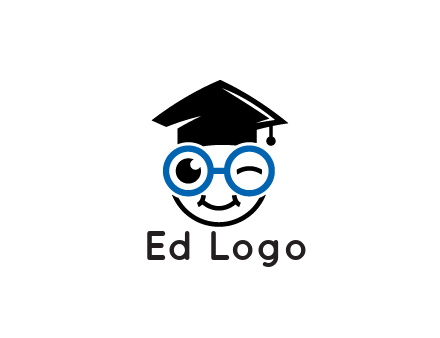 face with spectacles wearing graduating hat