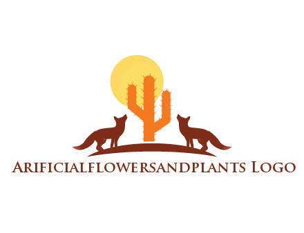 sun behind cactus with foxes