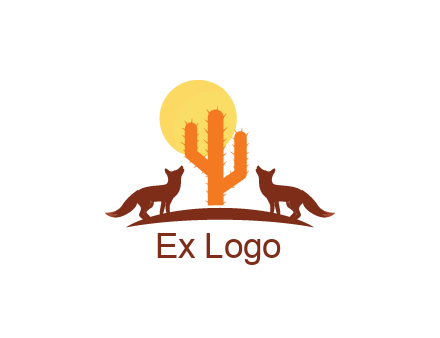 sun behind cactus with foxes