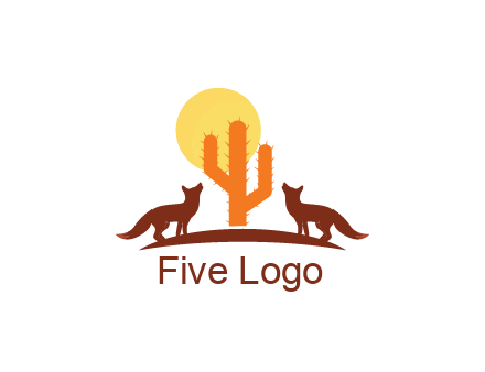 sun behind cactus with foxes