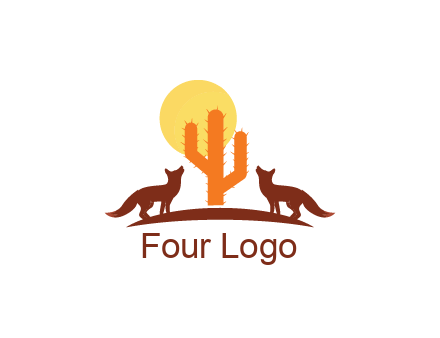 sun behind cactus with foxes