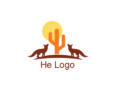 sun behind cactus with foxes