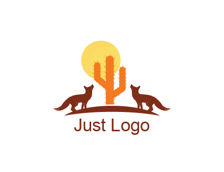 sun behind cactus with foxes