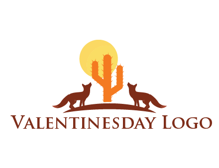 sun behind cactus with foxes