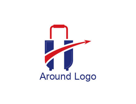 luggage with swoosh arrow forming letter H