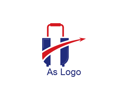 luggage with swoosh arrow forming letter H