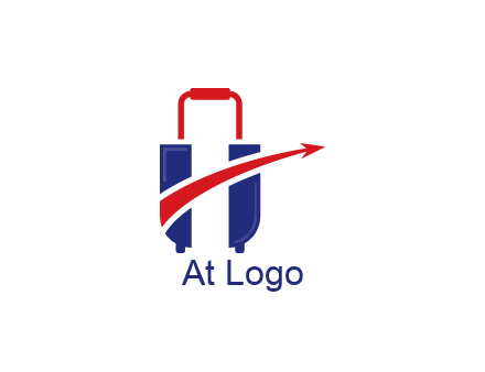 luggage with swoosh arrow forming letter H