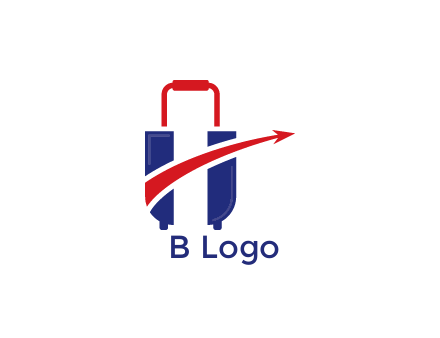 luggage with swoosh arrow forming letter H